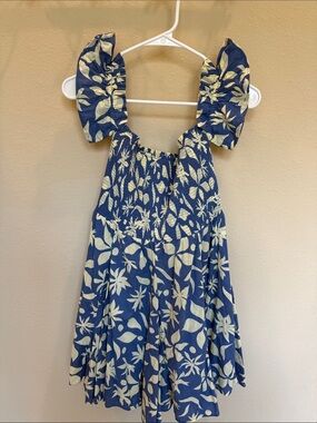 Zara Blue Floral Sundress with Cream Leaves